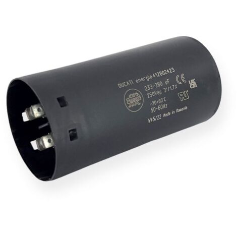 Condensateur de démarrage 233-280µF à cosses faston 6.3, fond plat - Ø52x105mm - DUCATI
