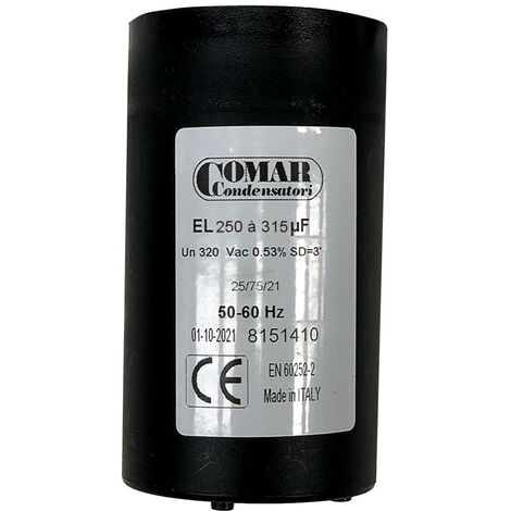 Condensateur de démarrage 250µF à 315µF 320V – Cosses FASTON – Pour moteur monophasé 220V – Température de travail -45°C à +65°C – Comar - 315uf
