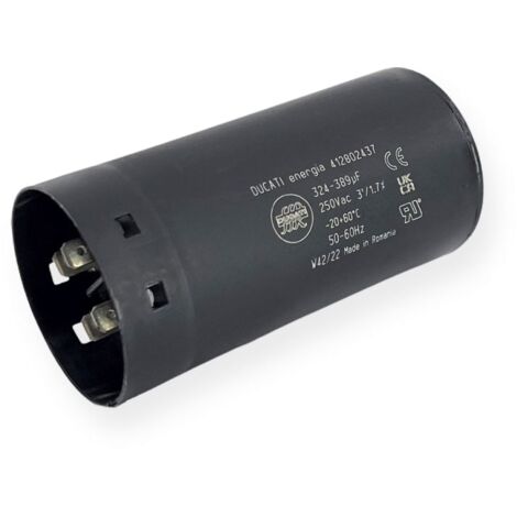 Condensateur de démarrage 324-389µF à cosses faston 6.3, fond plat - Ø52x105mm - DUCATI