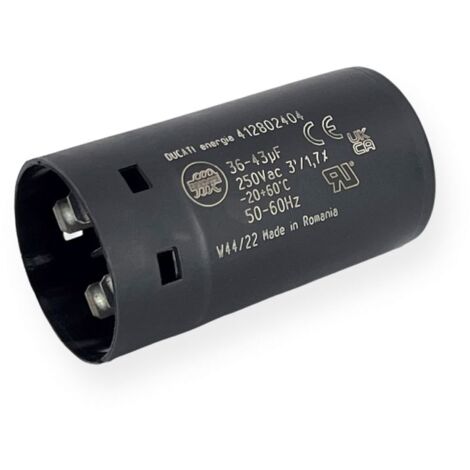 Condensateur de démarrage 36-43µF à cosses faston 6.3, fond plat - Ø36x68mm - DUCATI