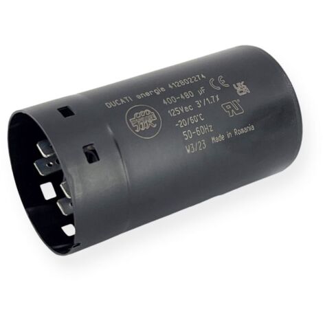 Condensateur de démarrage 400-480µF à cosses faston 6.3, fond plat - Ø45,5x84mm - DUCATI