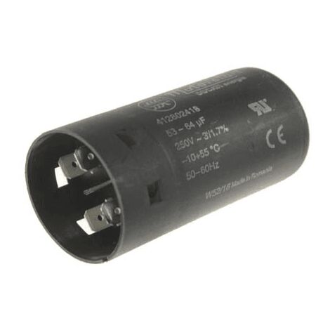 Condensateur de démarrage 53 MF-64 MF pour réfrigérateur – Capacité 50µF – Tension 250V – Conforme ROHS – Dimensions 68,5x36,5mm
