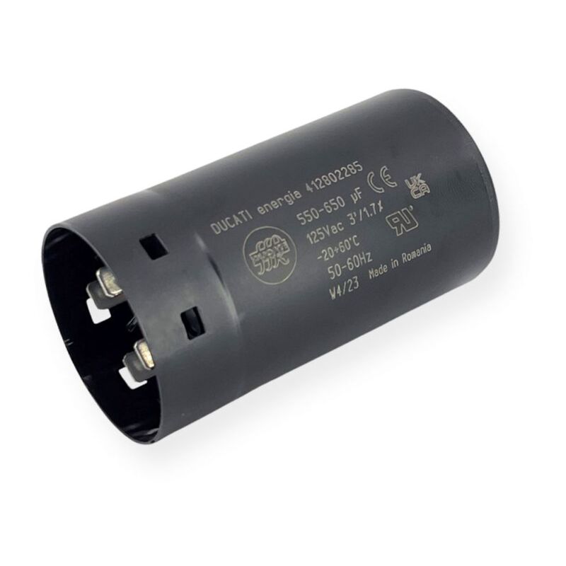 Condensateur de démarrage 550-650µF à cosses faston 6.3, fond plat - Ø45,5x84mm - DUCATI