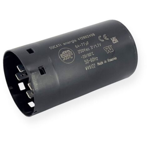 Condensateur de démarrage 64-77µF à cosses faston 6.3, fond plat - Ø46x84mm - DUCATI