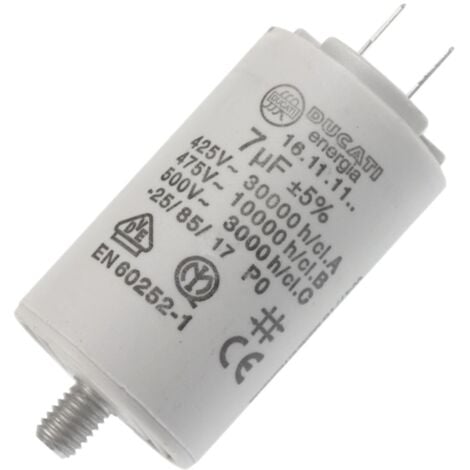 Condensateur de démarrage 7UF (323164-55213) (416171164) Sèche-linge CANDY, ARISTON HOTPOINT, INDESIT, WHIRLPOOL