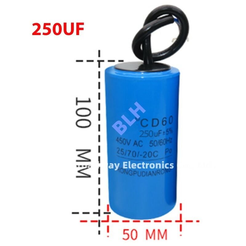Condensateur de démarrage avec coque en plastique, cellule électrolytique, CD60, 450V, 450ylique, 250UF