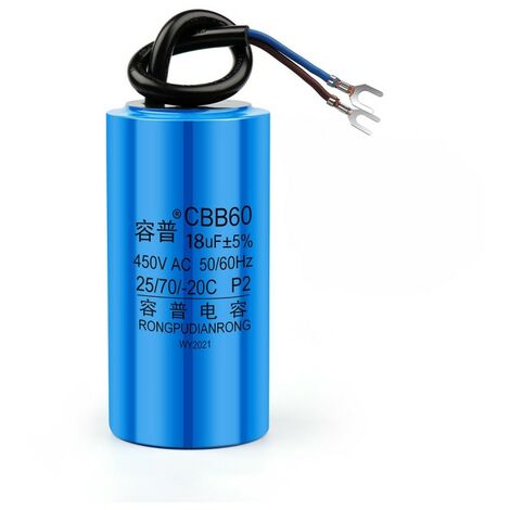 Condensateur de démarrage CBB60 18µF 450V – Coque époxy PBT ignifuge – Pour moteurs monophasés 50-60Hz – Pompe à eau et machine à laver – M-E - 450ylique
