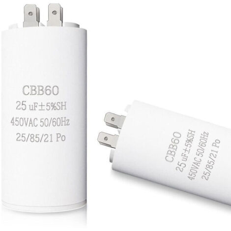 Condensateur de démarrage CBB60 25µF 450VAC pour moteur monophasé, dimensions 45x95mm, avec base vissée M8 pour sèche-linge/machine à laver