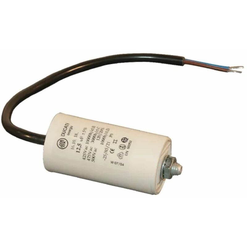 Condensateur de démarrage universel avec câble 2 fils 12,5µF 450V Ø36mm longueur 70mm fixation M8 Permanent Moteur Appareils Electriques Ménagers
