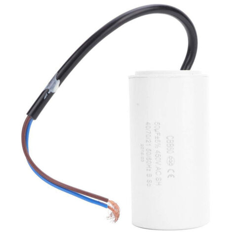 Condensateur de fonctionnement CBB60 450 V 50 µF avec fil gainé. Convient aux moteurs, compresseurs de climatiseurs et autres applications.