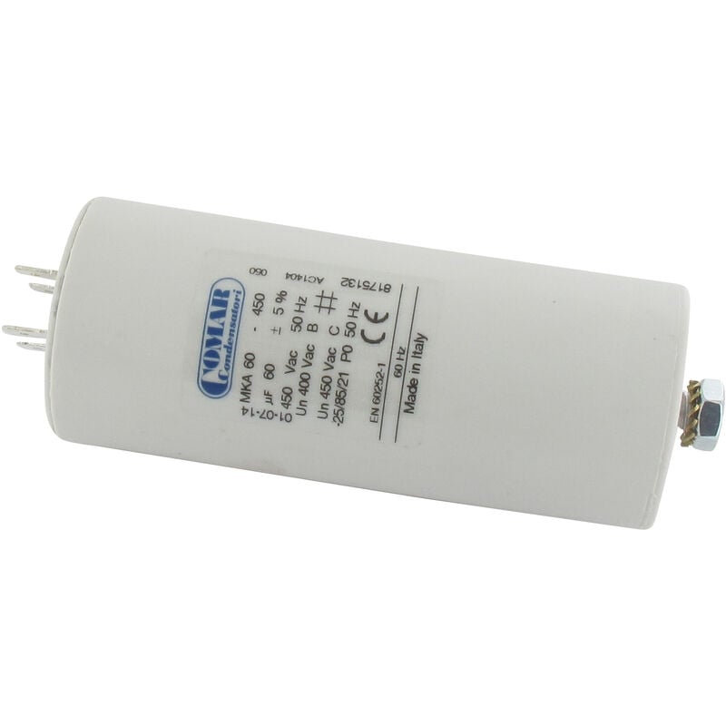 Condensateur électrique universel 60 uf - Fixation M8, Ø: 50mm, H: 117mm