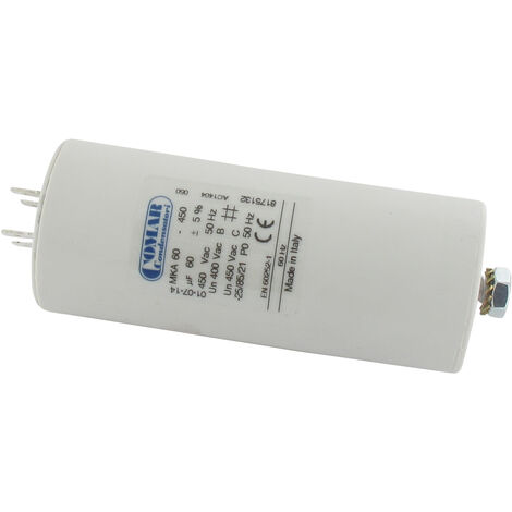 Condensateur électrique universel 60 uf - Fixation M8, Ø: 50mm, H: 117mm