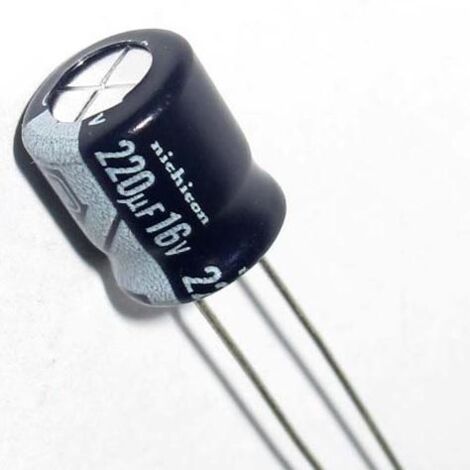 Condensateur électrolytique 220µF 16V – Montage radial – Dimensions Ø6,3x11mm – Température de fonctionnement -40 à 105°C - 220mf16v105