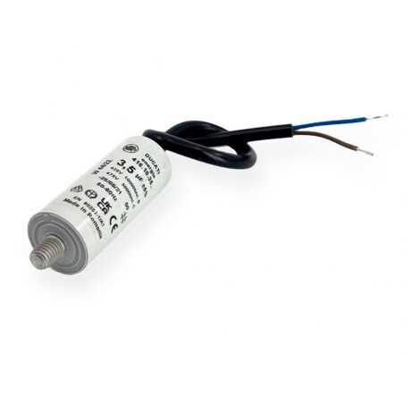 Condensateur moteur 3,5uf 425vac 28x55mm Câbles + Tour M8 Ct3,5mf425v/28x55