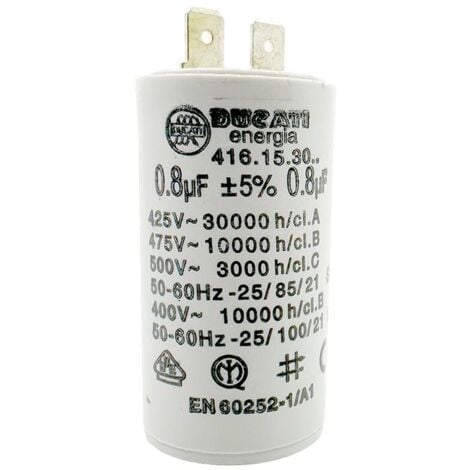 DUCATI ENERGIA Condensateur permanent 0,8µF à cosses Faston Simple - Fond Plat - Ø30x56mm - DUCATI