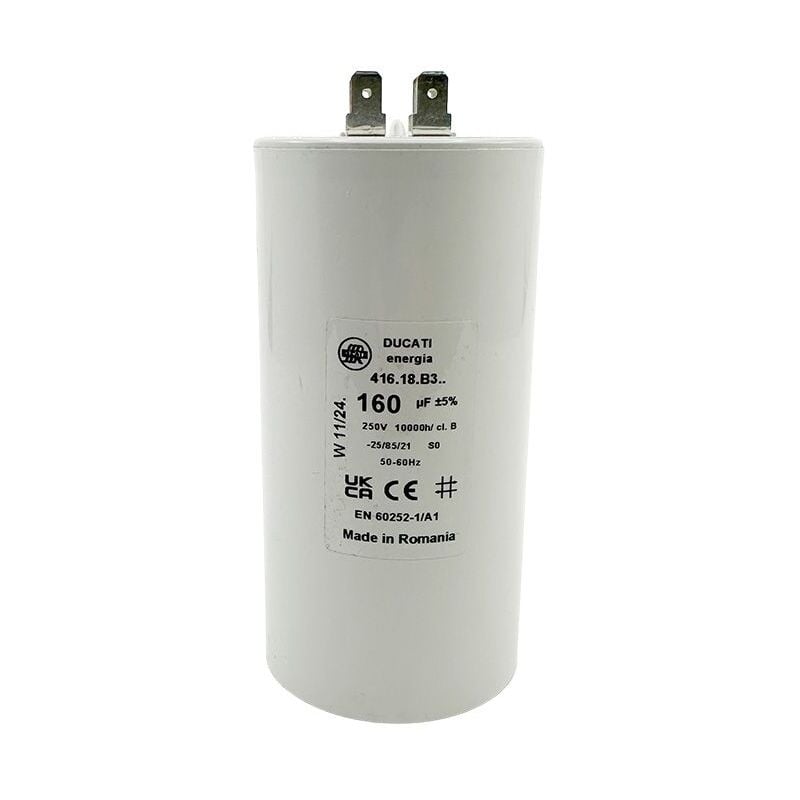 Condensateur permanent 160µF à cosses Faston Double - Fond Plat - Ø60x120mm - ducati