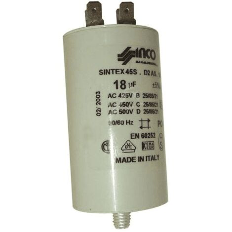 Condensateur Permanent 18µf 450v   490364 Pour LAVE LINGE