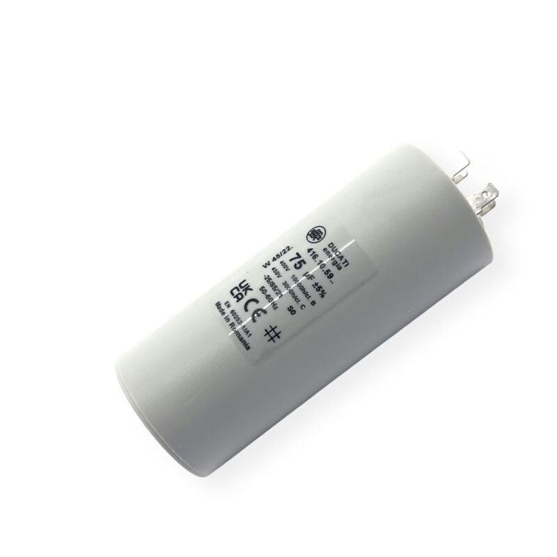 Condensateur permanent 75µF à cosses - Ø50x117mm - Fond plat - ducati