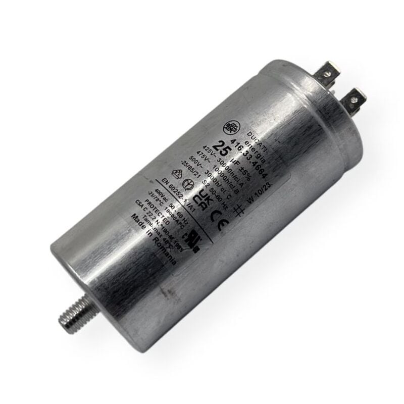 Condensateur permanent aluminium 25µF à cosses faston double - Ø45x98mm - ducati