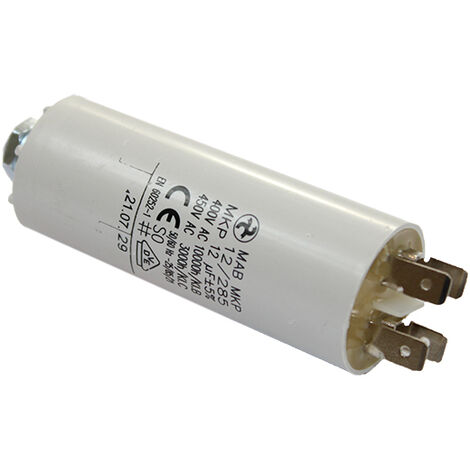 Condensateur universel 12 µF – Fixation 8 mm – Hauteur 102 mm – Diamètre 35 mm pour moteurs et nettoyeurs