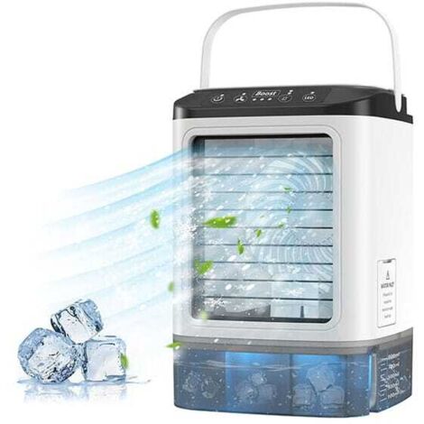 Condizionatore d'aria portatile, mini raffrescatore d'aria, serbatoio d'acqua da 900 ml con ghiacciaia, ventilatore umidificatore 4 in 1, 3 velocità del vento