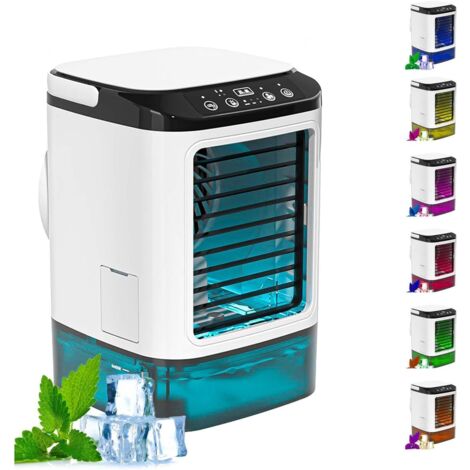 Condizionatori d'aria portatili Mini raffreddatore d'aria silenzioso, ventilatore portatile 4 in 1 con raffreddamento ad acqua, umidificatore, 3 velocità del vento e 7 colori LED