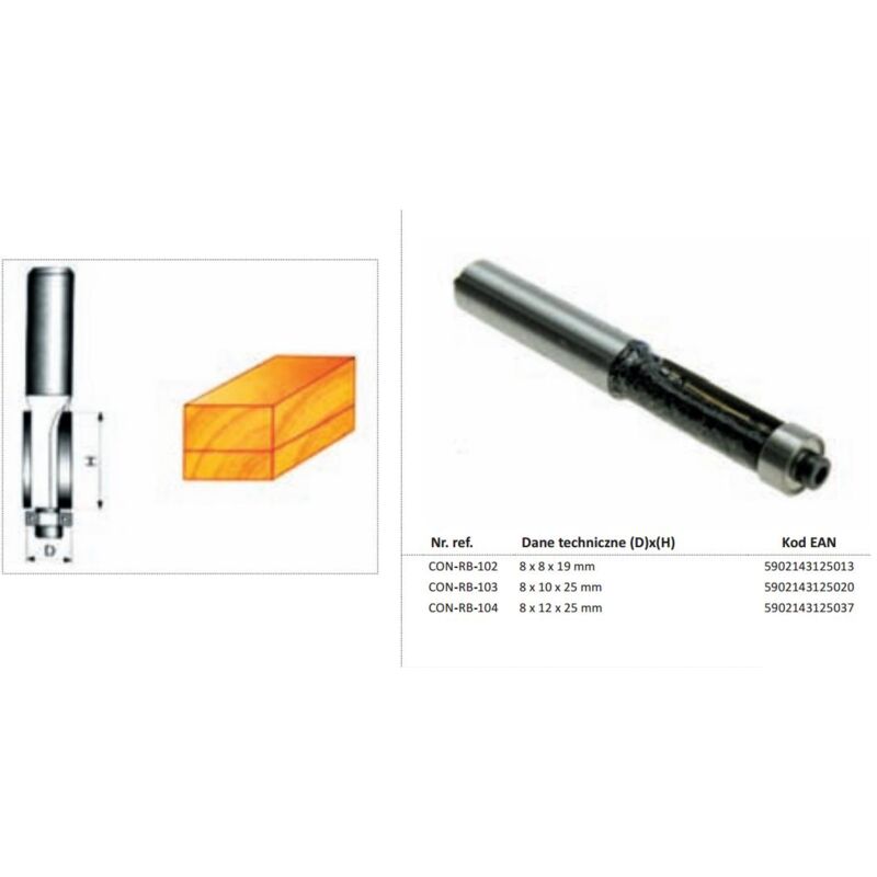 Condor frez do drewna prosty fi=8 x 19mm trzpień