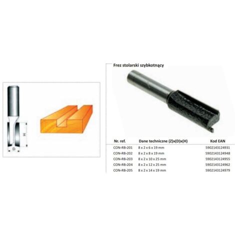 Condor frez do drewna prosty prosty fi=10 x 25mm trzpień 8mm bez łożyska