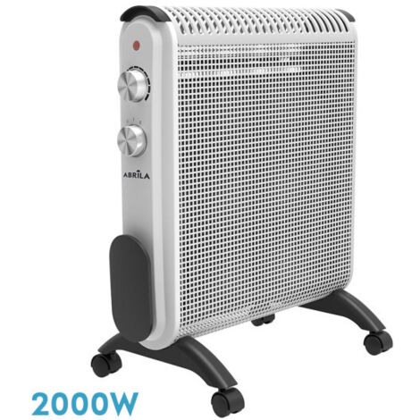 Condor Radiateur Mica Blanc/Gris 2000W 2 Éléments 2 Puissances Thermostat Anti-basculement (52x46x25cm)