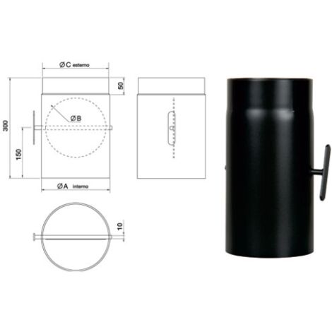 Conduit de fumée en acier 150 mm – Longueur 30 cm – Épaisseur 2 mm – Valve intégrée pour installation facile – Save