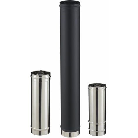 Conduit droit pour poêle à granulés - PGI pour poêles à Pellets - Diamètre 80/130 - Longueur réglable de 390 à 640 - Finition : Noir mat