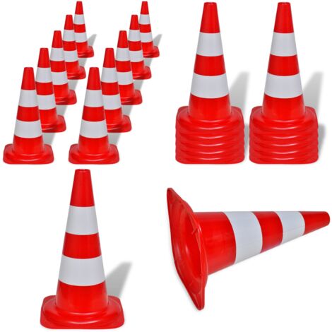 Cône de signalisation réfléchissant 10 pcs 50 cm Rouge et blanc - Cône de signalisation -  Cônes de signalisation - Home & Living