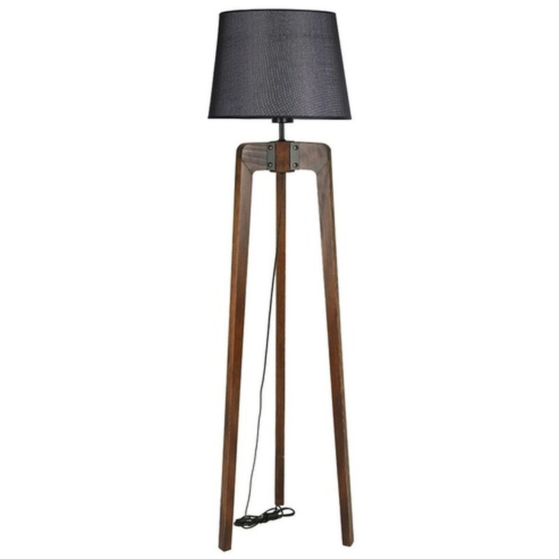 Image of Wellhome - Cone lampada per piede con corpo in legno abete, noce scura, Black, Tanganica Collection, 45x45x170 cm, Casquillo e 27 Max 60 w