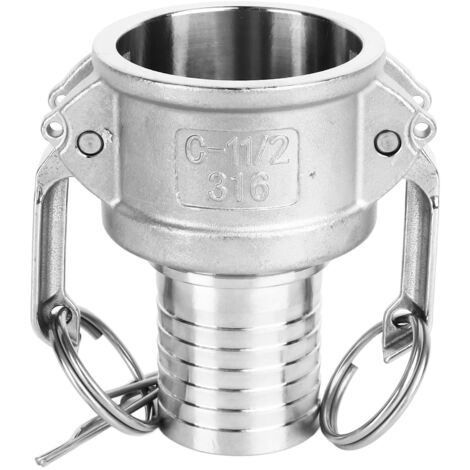 Conector Camlock fabricado en acero inoxidable 304, rosca hembra, Ø 1,5 pulgadas, tipo C, para tuberías y mantenimiento de vehículos.