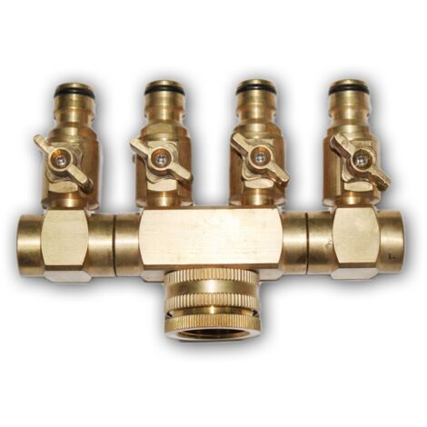 Conector cuadruple de laton con grifo.Rosca Hembra 3/4" - 4 conectores