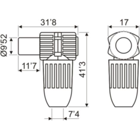 Conector de antena coaxial metálico. Electro DH. Acodado y Blindado 10.532/MET 8430552098866