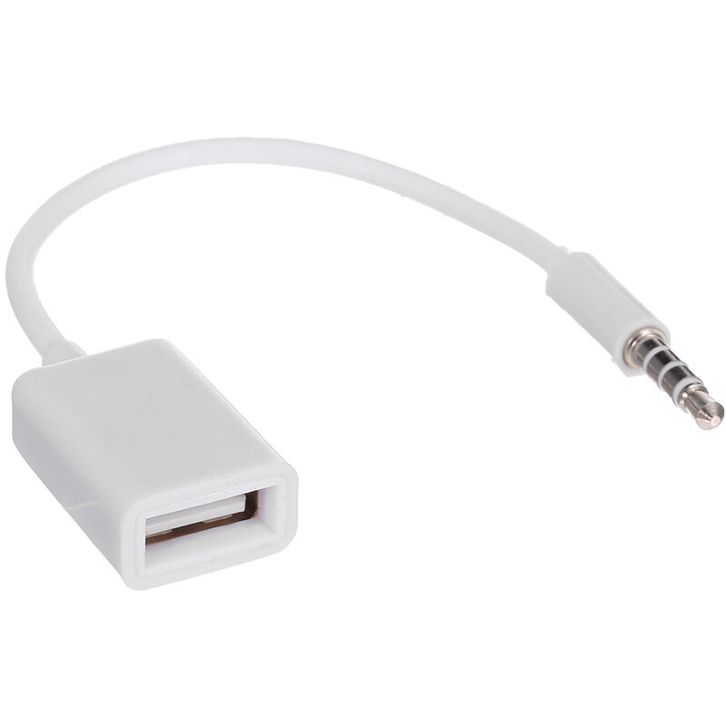 

Conector de audio AUX para automovil macho de 3,5 mm a USB 2.0 Adaptador hembra Cable convertidor Cable OTG (blanco), blanco