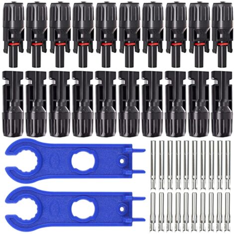 Conector de cable fotovoltaico (10 pares), conector PV, conector solar fotovoltaico con llaves hexagonales, conector solar macho + hembra para paneles solares, accesorios de cable.
