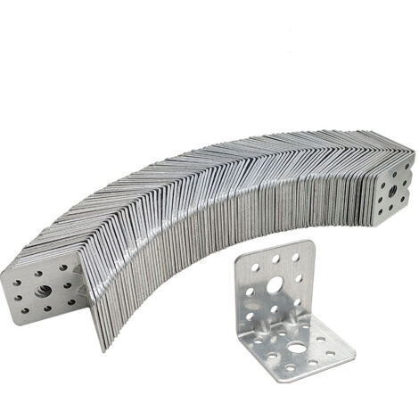 Conector de esquina 73 x 73 x 55 mm con soporte angular acanalado perforado para madera, plateado, paquete de 10 piezas