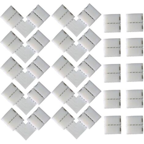 Conector de esquina rápido de 4 pines en forma de L de 10 piezas, conector de tira LED de 4 pines de 10 piezas, para tiras LED SMD 5050 RGB de 10 mm de ancho (blanco)