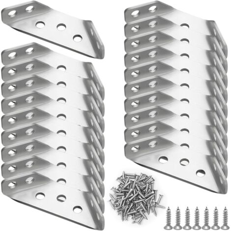 Conector de esquina universal para muebles (20 unidades), soporte de esquina triangular multifuncional de acero inoxidable, conector de fijación de esquina, marco de soporte triangular para muebles, s