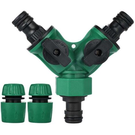 Conector de manguera de jardín, extremo de manguera de jardín, distribuidor de manguera en Y, adaptador de grifo de manguera de jardín, conexión Gardena con 2 salidas de válvula para grifo de jardín