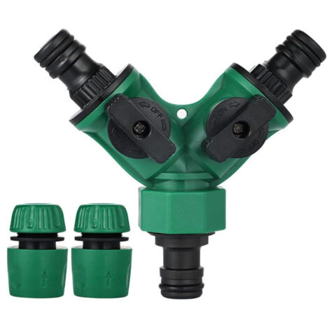 Conector de manguera de jardín, extremo de manguera de jardín, distribuidor de manguera en Y, adaptador de grifo de manguera de jardín, conexión Gardena con 2 salidas de válvula para grifo de jardín