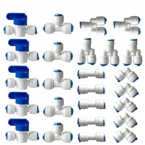 Conector de ósmosis inversa para filtro de agua, conector recto de 1/4" (6 mm) para manguera de filtro de agua y tubos de conexión para refrigerador (válvula combinada tipo Y+T+I+L + válvula de cierre