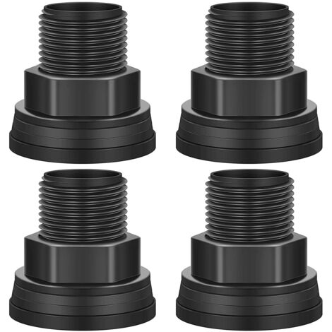 Conector de PVC para tanque de agua, negro, rosca macho de 3/4 de pulgada, 4 piezas: adaptador universal para barriles de lluvia, bañeras, acuarios y estanques.