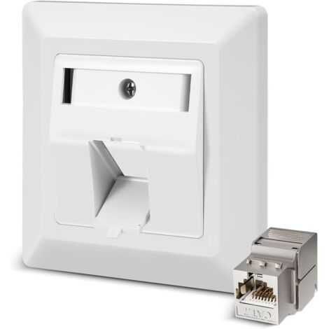 Conector de red universal empotrable CAT 7 de 1 puerto, 10 Gbps, Keystone RJ45, Ethernet LAN, caja de conexiones, conector de datos blindado para instalación de cable de red, color blanco.