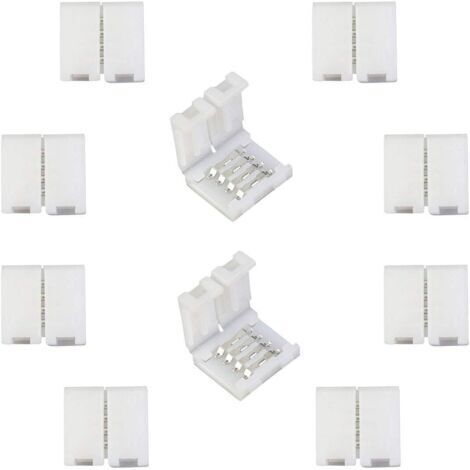 Conector de tira LED RGB 5050, conector de tira rápida de 4 pines para tira LED SMD 5050 RGB impermeable y no impermeable de 10 mm de ancho, soldadura gratuita (10 unidades)