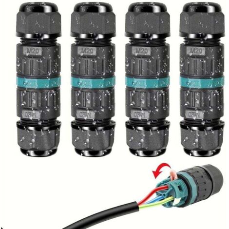 Conector eléctrico resistente al agua IP68 - Conector de cable de 3 hilos, caja de conexiones exterior, XU, para cables de Ø 5 a 12 mm (4 piezas) - KZQ