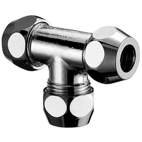 Conector en T 3/8"x3/8"x3/8", 10 mm, cromado, 3 abrazaderas