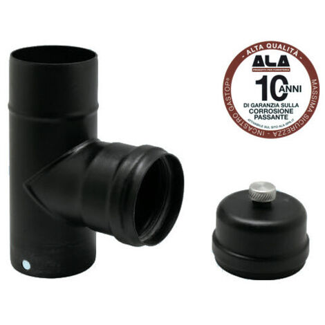 Conector en T ALA Aeternum Ø10 cm negro mate con drenaje de condensado – A.L.A.